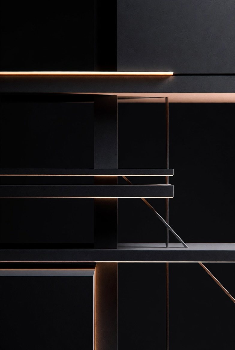 A dark architectural knowledge structure connected by warm lines.
